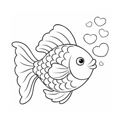 Handdrawn cartoon fish with heart bubbles for kids coloring pages outline animal