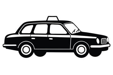 Black and White Taxi Cab Illustration with Classic Design and Visible Windshield Wipers