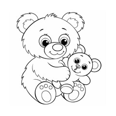Handdrawn outline a large teddy bear hugging a smaller teddy bear on a bears toys