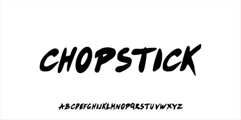 Fototapeta premium Brushed Handcrafted Font. East-Asian Inspired Typeface. Bold Rough Brush Lettering in Uppercase. Street Style Meets Bento Box Aesthetic. Creative Display for Logos, Apparel, and Packaging.