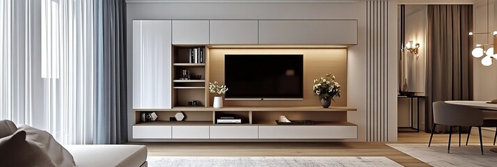 Stylish and Modern Living Room Interior Design with TV Cabinet and Minimalist Storage Furniture