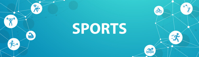 Sports vector EPS 10. Blue concept with no people and icons related to exercising, training and fitness, heart health, healthy and sportive active lifestyle.