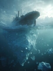 Ocean Liner Pierces Iceberg in Clear Waters, Revealing Vast Hidden Glacier Beneath the Surface