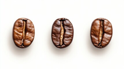 Fototapeta premium three coffee beans are lined up on a white surface