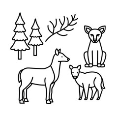 forest animals line drawing set art