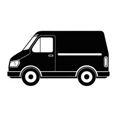 Black and white delivery van silhouette on a white background