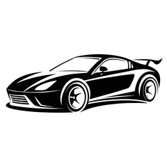 Fototapeta premium Sleek black sports car silhouette against clean white background