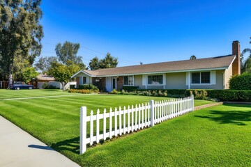 Suburban Home with Expansive Green Lawn and Beautiful Landscape . Real Estate Background