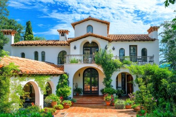 Countryside Villa with Terracotta Roof and Arched Windows . Real Estate Background