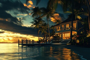 Exclusive Oceanfront Villa with Private Boat Access . Real Estate Background