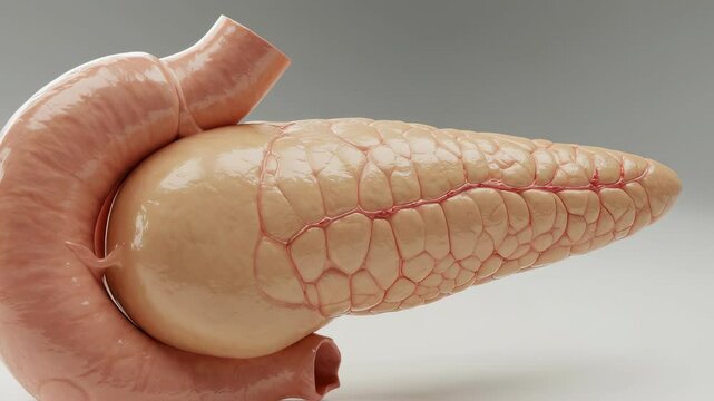 Detailed anatomical rotation of human pancreas with blood vessels in 4k resolution