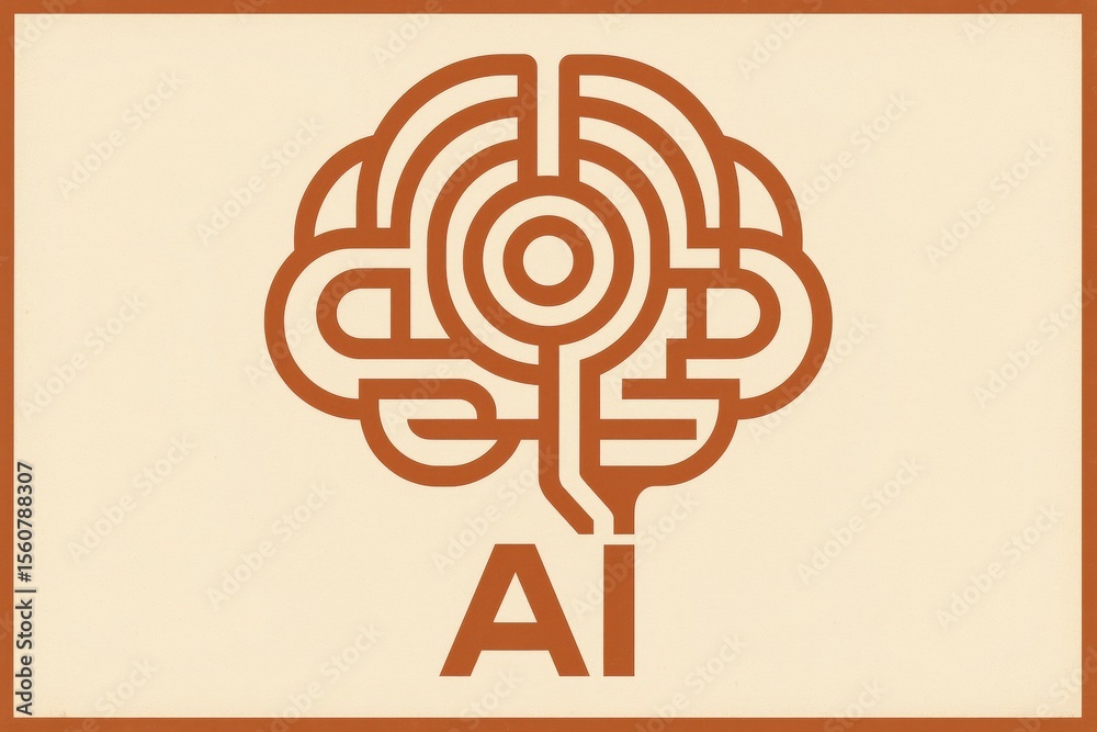 Poster stylized brain design featuring ai concept in minimalist style