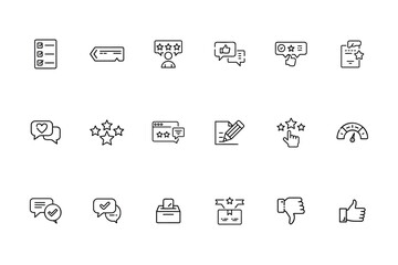 Set Outline Feedback Icons Including Stars Thumbs Up Down Speech Bubbles Checklist More