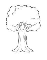 Classic Cartoon Tree Drawing. Bold Black Outline of a Tree with a Sturdy Trunk and Puffy Foliage for Children's Books.