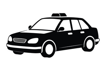 Black and White Taxi Cab Illustration with Classic Design Elements and Clean Lines