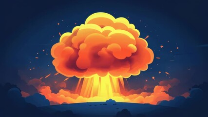 Radiant explosion sequence with vibrant mushroom cloud illuminating sky in nighttime scene - Powered by Adobe