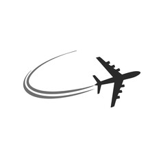 Black airplane flying with grey swoosh trails aircraft travel