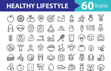 Flat Healthy Lifestyle Icons-40 Unique Wellness Vector Symbols