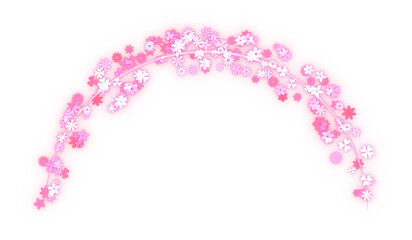Pink, glittering flowers curve. 3d rendering.