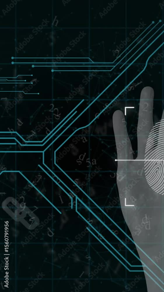 Aufkleber animation of computer circuit board elements and biometric fingerprint with data processing