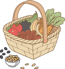 Fototapeta premium organic vegetable assortment in basket, healthy food vector, printable design, transparent background