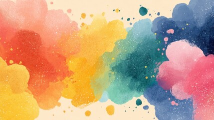 This artwork features a joyful blend of watercolor splashes in various colors. The warm and cool tones merge seamlessly, offering a lively backdrop suitable for art and design.