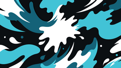 Abstract fluid art with geometric shapes in teal and white with transparency effect