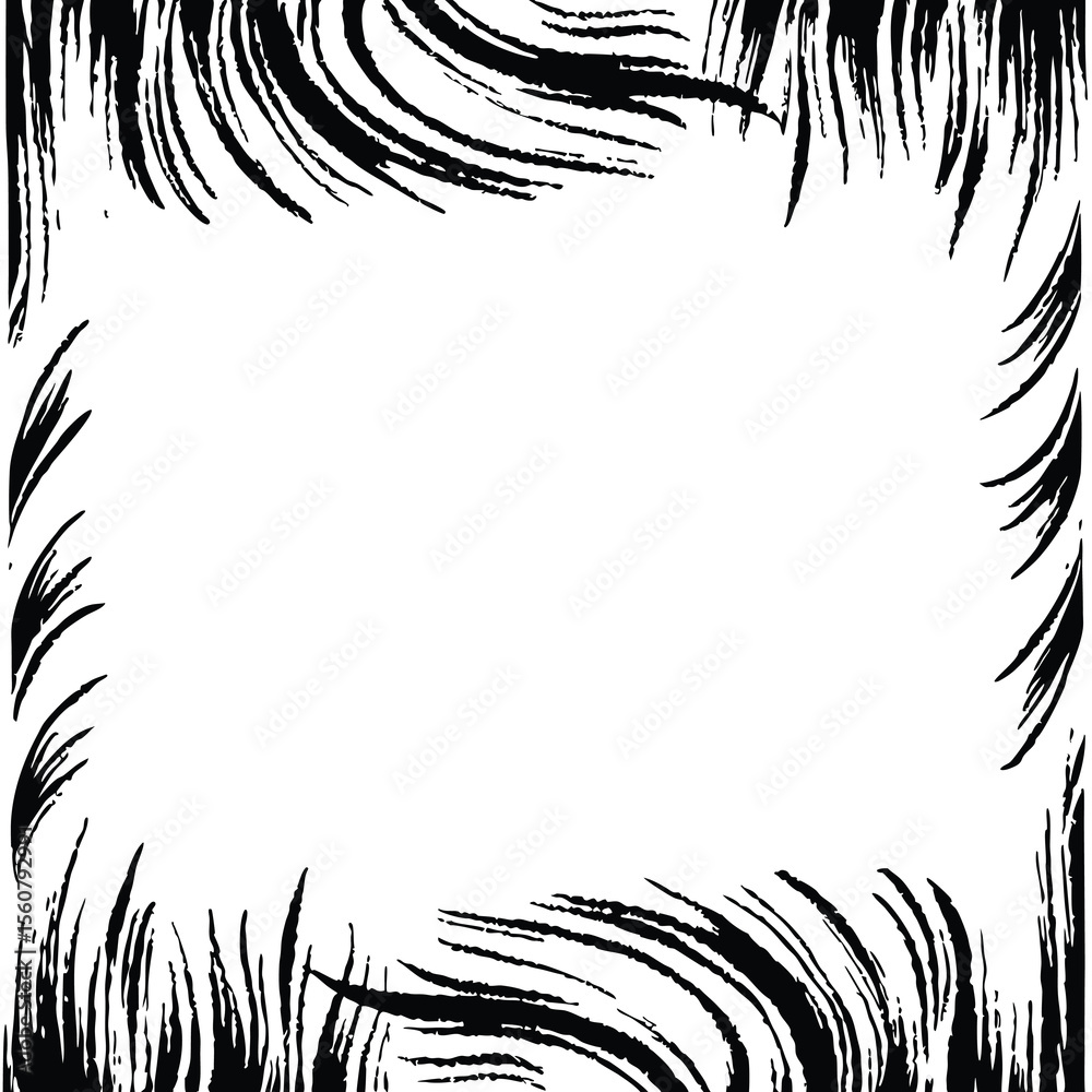 Poster abstract frame design with black brush strokes creating elegant border elements