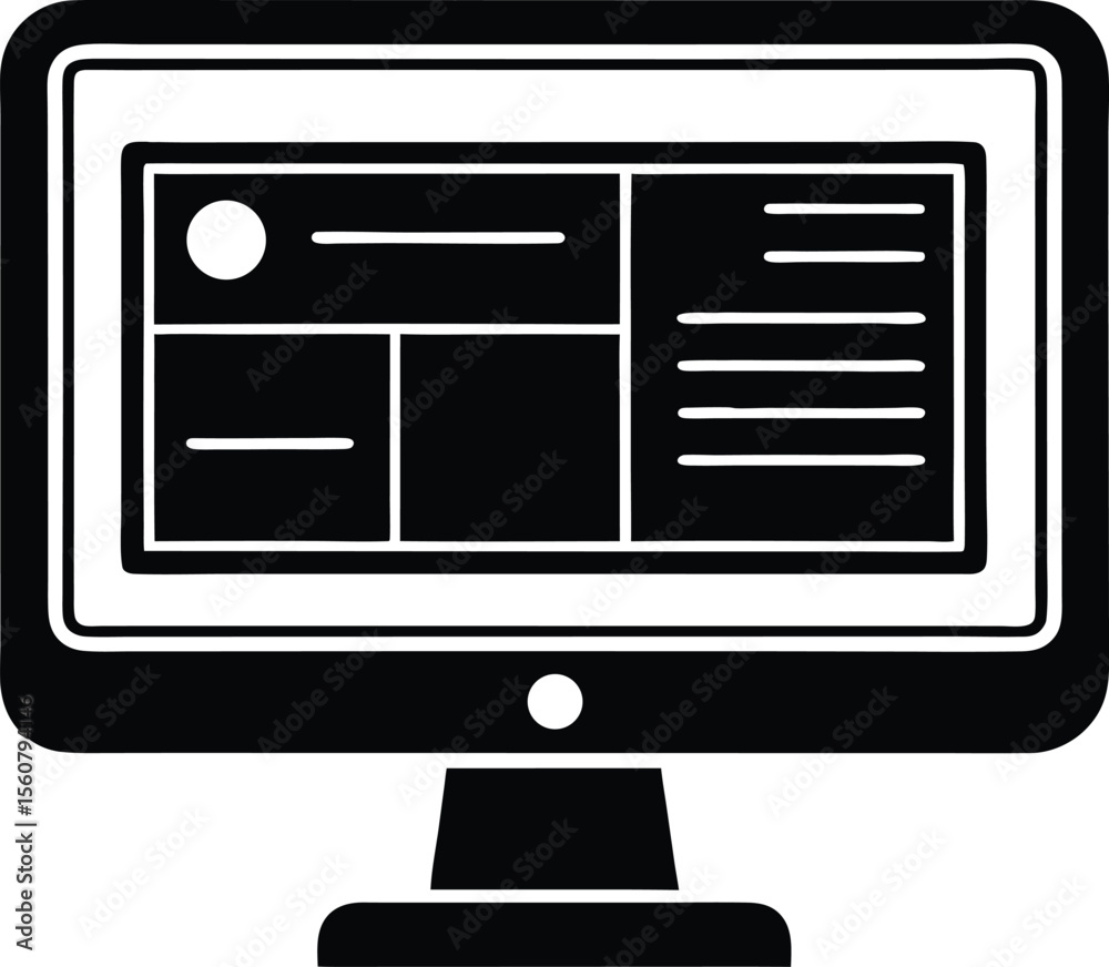 Poster digital workspace: a minimalist vector image portrays a sleek computer screen, embodying the essence