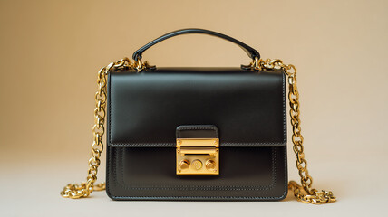 A luxury black leather handbag with gold hardware