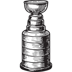 Vintage hockey trophy illustration with intricate details, ideal for awards and sports memorabilia