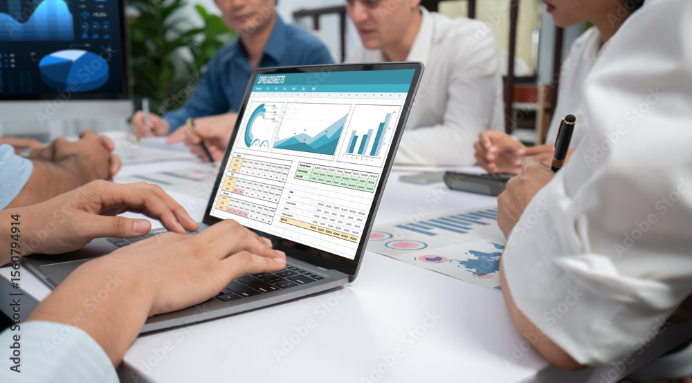 Poster spreadsheet document information financial startup concept. data and graphs in spreadsheet documents