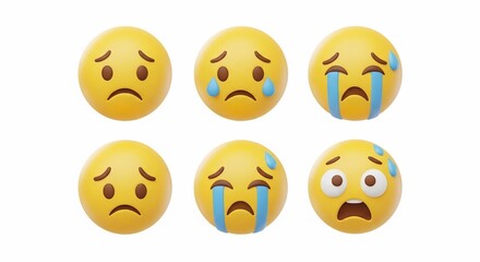 Fototapeta premium Sad Emoji Faces: 3D Render of Emotional Expressions on White Background