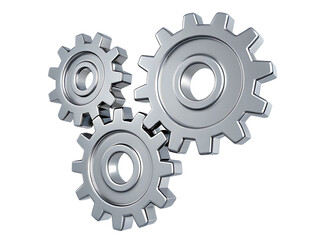 Interlocking metal gears isolated on a transparent background.PNG