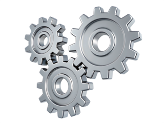 Interlocking metal gears isolated on a transparent background.PNG