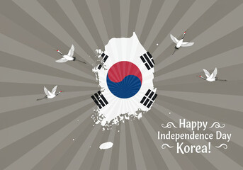 South Korea map graphic with cranes celebrating Independence Day