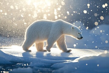 Polar Bear Crossing a Frozen Glacier in the Harsh Arctic Environment . Wildlife Background