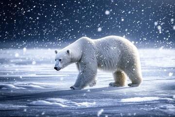 Polar Bear Strolling on Thick Ice in the Vast Arctic Expanse . Wildlife Background