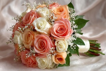 Elegant peach and cream roses in stunning bouquet  
