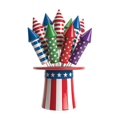Celebrate independence with this patriotic hat filled with colorful fireworks, ideal for Fourth of July designs and festive backgrounds.
