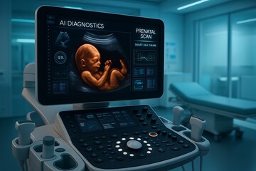 Futuristic Ultrasound Interface with Fetal Scan Visualization and AI Medical Imaging Technology Concept