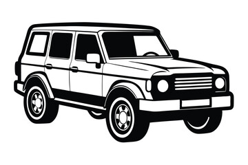 Monochrome Illustration of a Classic SUV Vector Car Design and Automotive Style