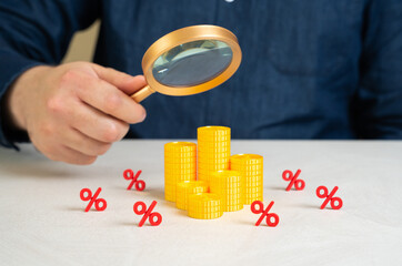 A man studies the financial market with all its costs, taxes and fees. Complexity of investment...