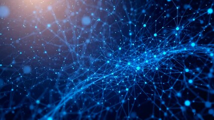 Abstract glowing blue network of connected dots, resembling neural pathways or data flow Dynamic, futuristic design - Powered by Adobe