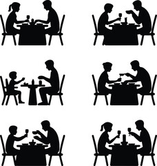 Family Dinner Vector Icons – Togetherness & Dining Silhouettes Family Eating Together Silhouette Set – Warm Meal Time Icons Pack