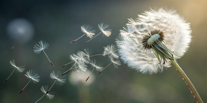 Dandelion Seeds in Flight Macro Photography, Soft Focus, Nature, Seeds Dispersal Keywords Dandelion, Photography
