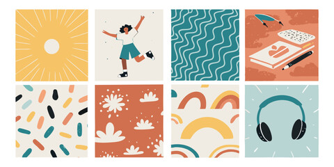 Naklejka premium Colorful vector illustrations of abstract patterns people and objects
