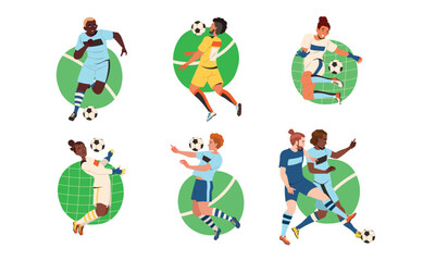 Dynamic Soccer Illustrations Depicting Various Players Engaged in Exciting Action Moments