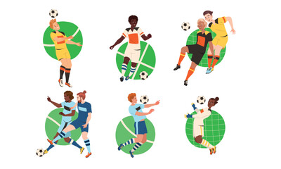 Exciting Dynamic Soccer Actions Featuring a Variety of Diverse Players in Colorful Kits