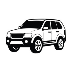 Obraz premium Black and White Illustration of a Modern SUV with Detailed Tire Rims